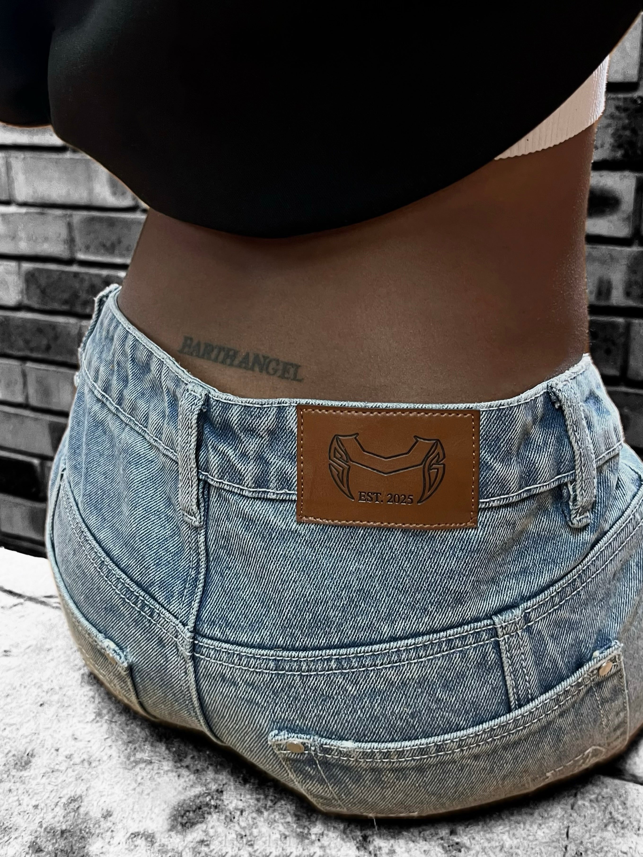 Ocean Fade SVG Laced-Up Baggy Denim Shorts