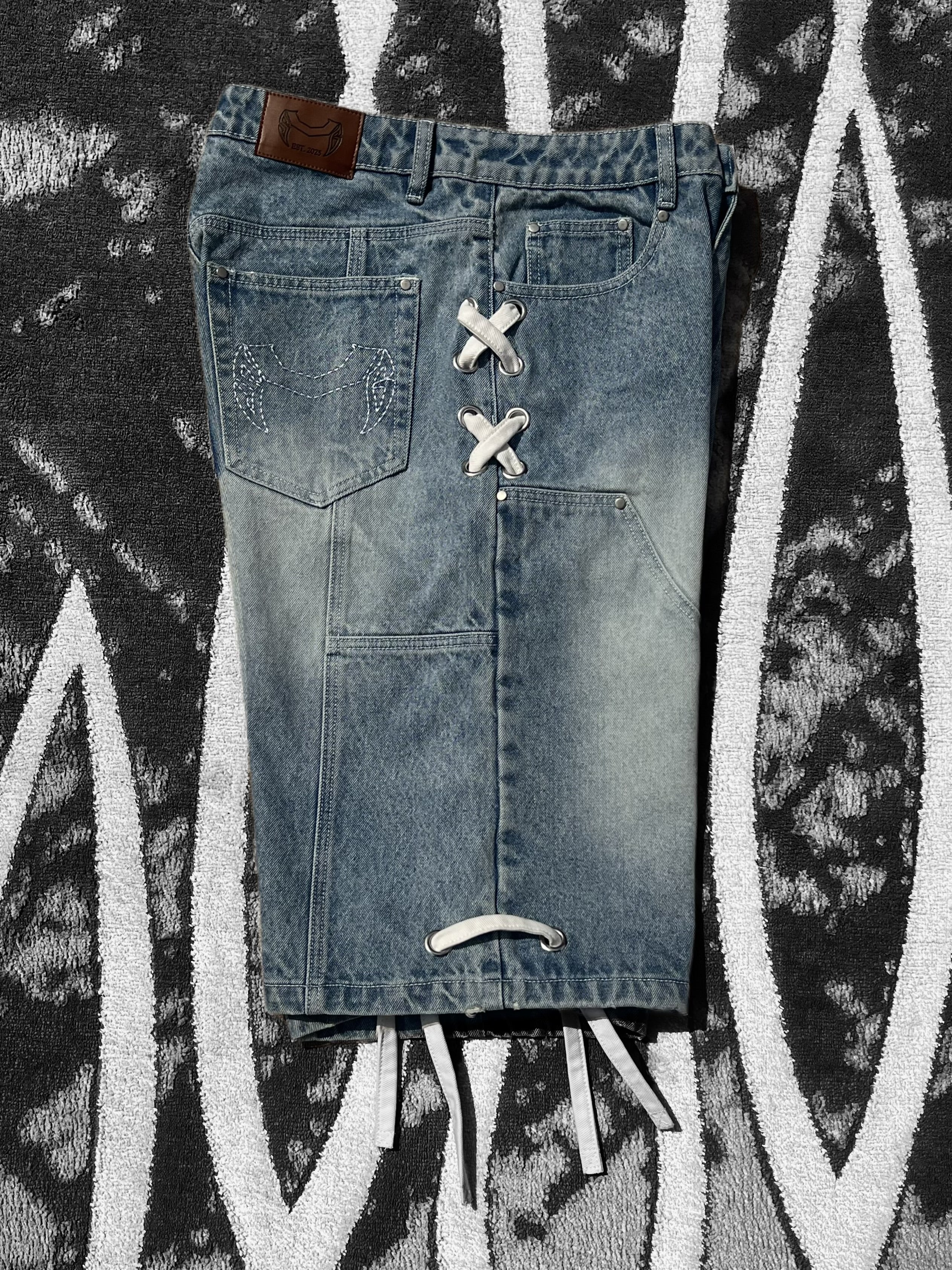 Ocean Fade SVG Laced-Up Baggy Denim Shorts