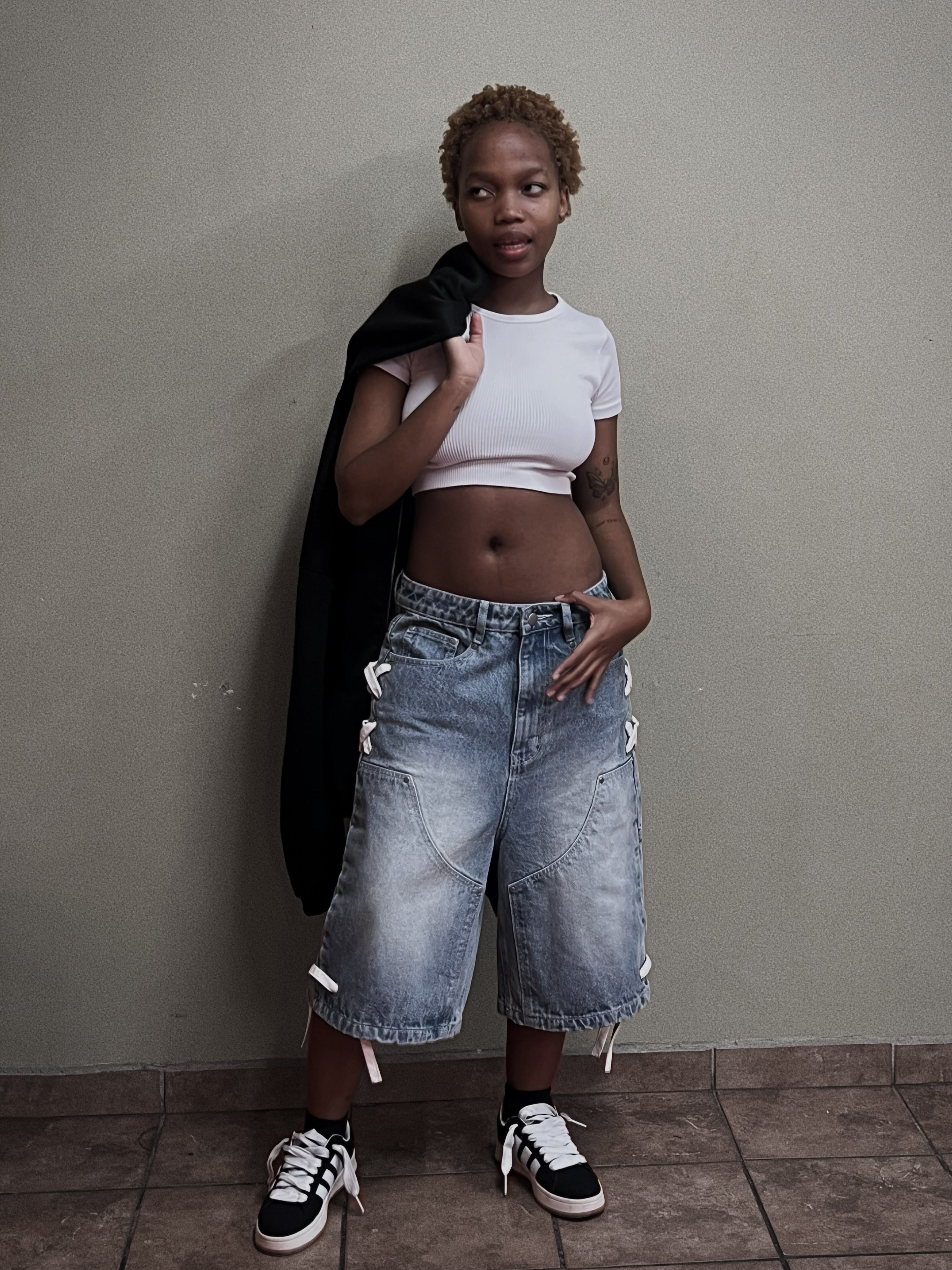 Ocean Fade SVG Laced-Up Baggy Denim Shorts